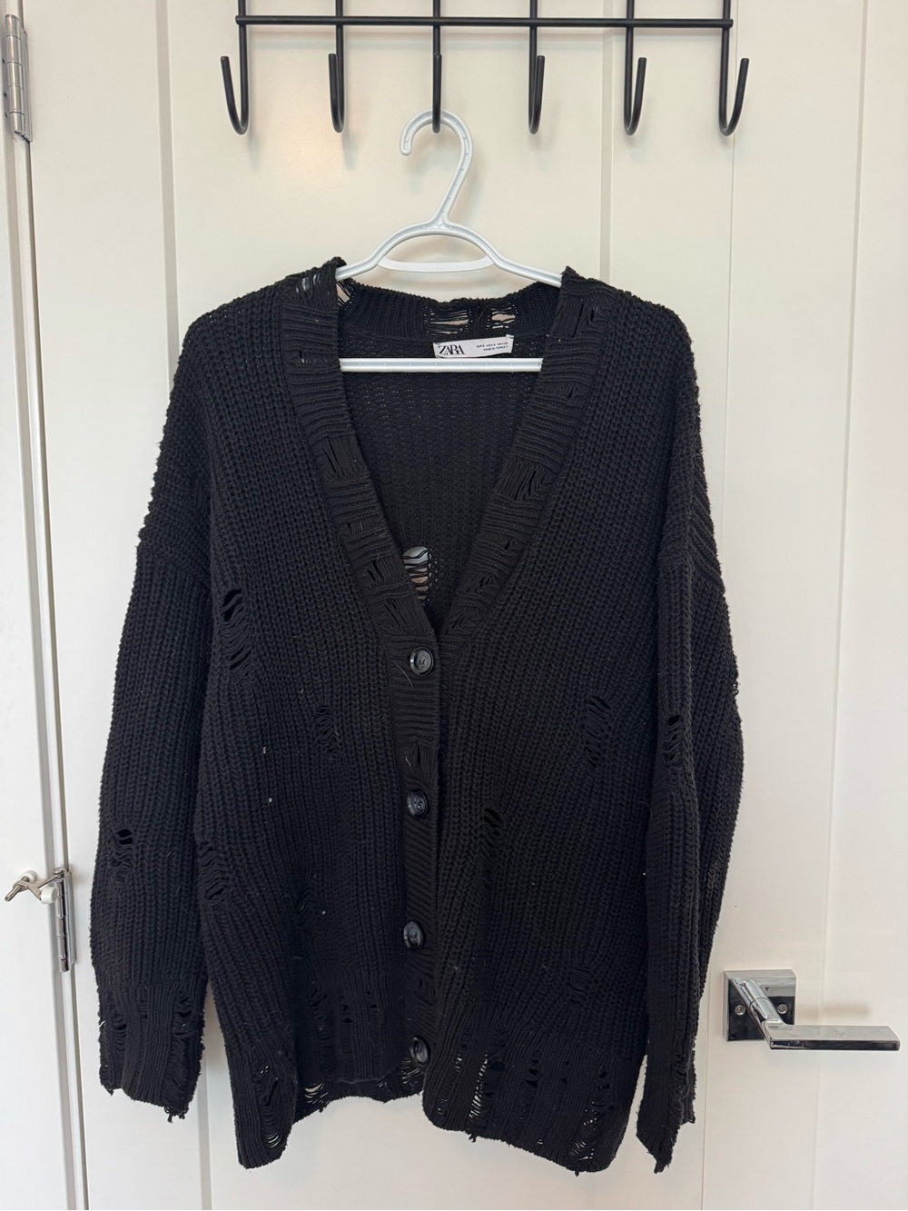 Zara Black Distressed Chunky Button Cardigan